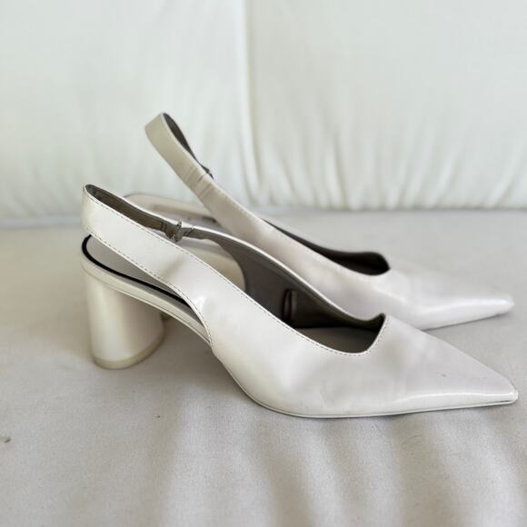 Zara Slingback Pumps 6 36 White Leather Point Toe Heels Academia Prep Wedding - Picture 1 of 6